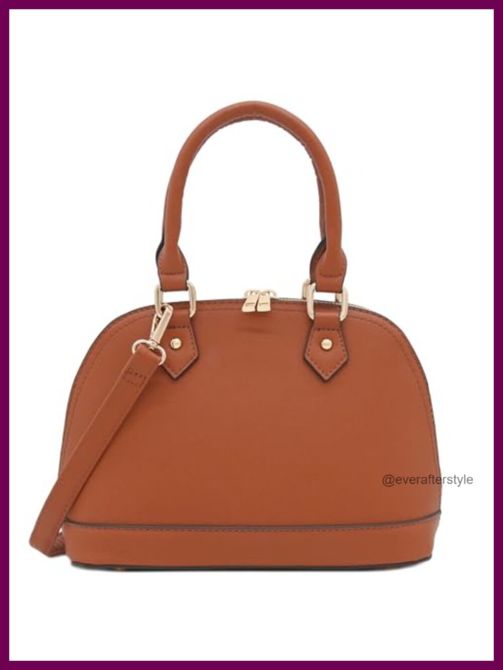Faux Leather Saffiano Dome Satchel with Gold Hardware
